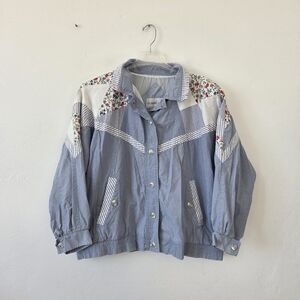 Vintage Stonybrook Patchwork Jacket Windbreaker Blue Cottagecore Grandma Retro